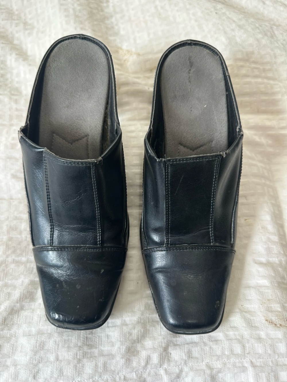 Black Slip-On Leather Mules